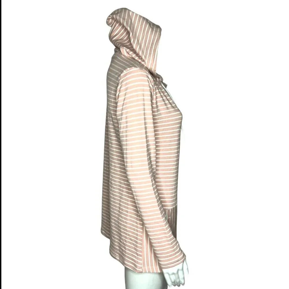 RBX Shirt Womens Small Blush Pink White Stripe Hoodie Everyday Casual Athleisure - Image 3