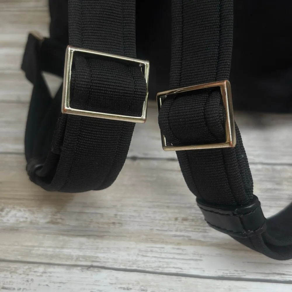 Kate Spade Carley Nylon Flap Backpack Black Drawstring Preppy Casual Athleisure - Image 4