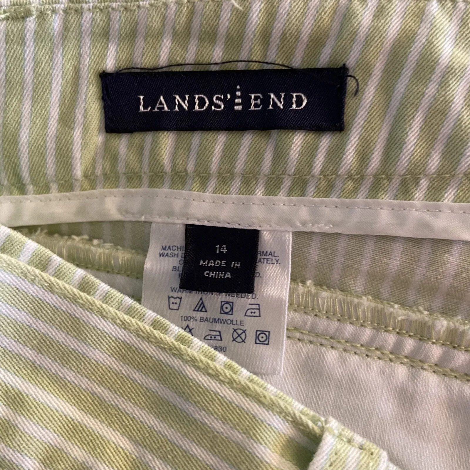 NWT Lands' End Misses cropped twill chino natural fit belted Green Striped Sz 14 - Image 5