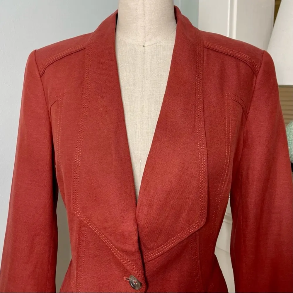 White House Black Market Rust Orange Linen Cropped Blazer Jacket 0 XS - Image 4