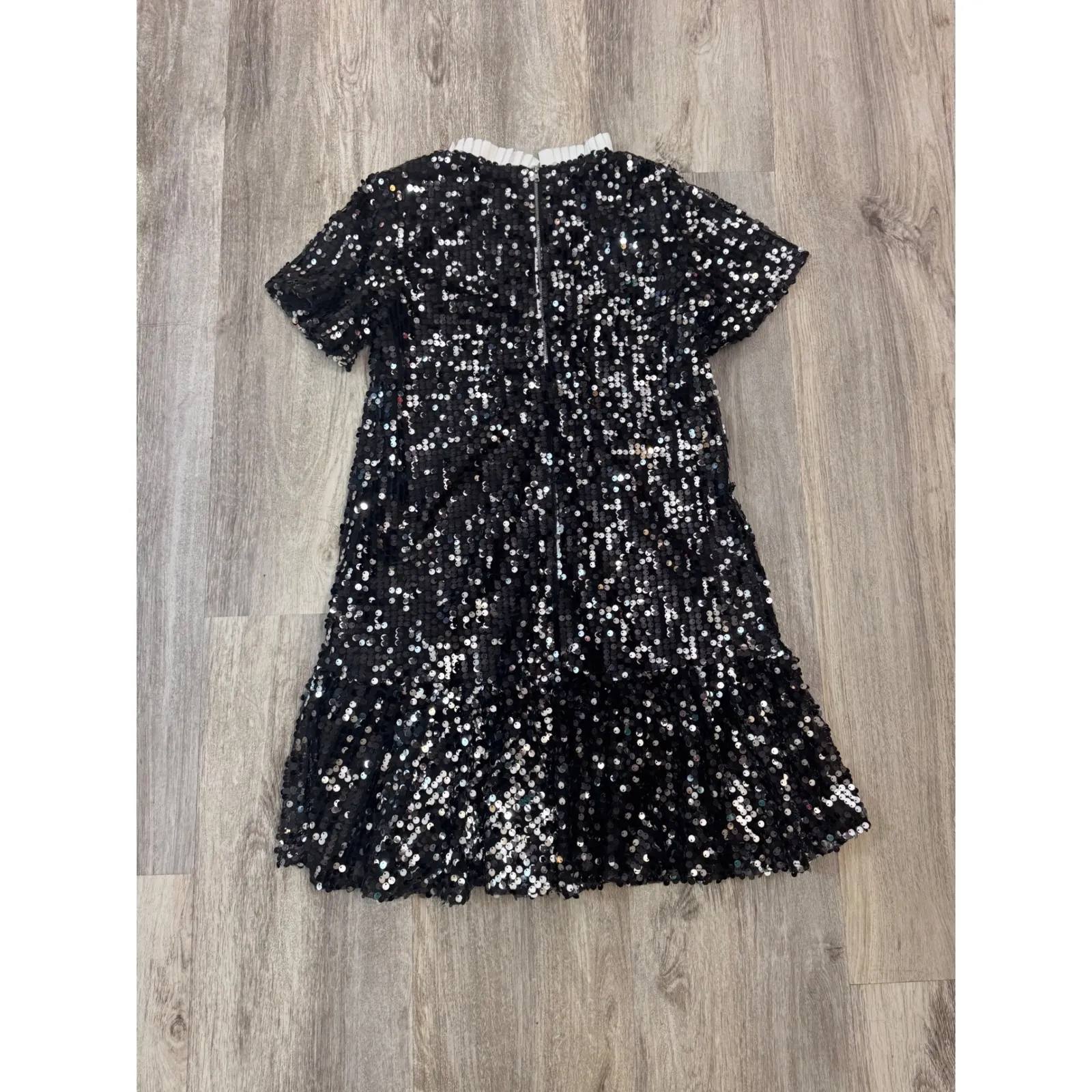 MELLO DAY Black Sequin Short Sleeve Mini Dress with Ruffled Collar XS - Image 3