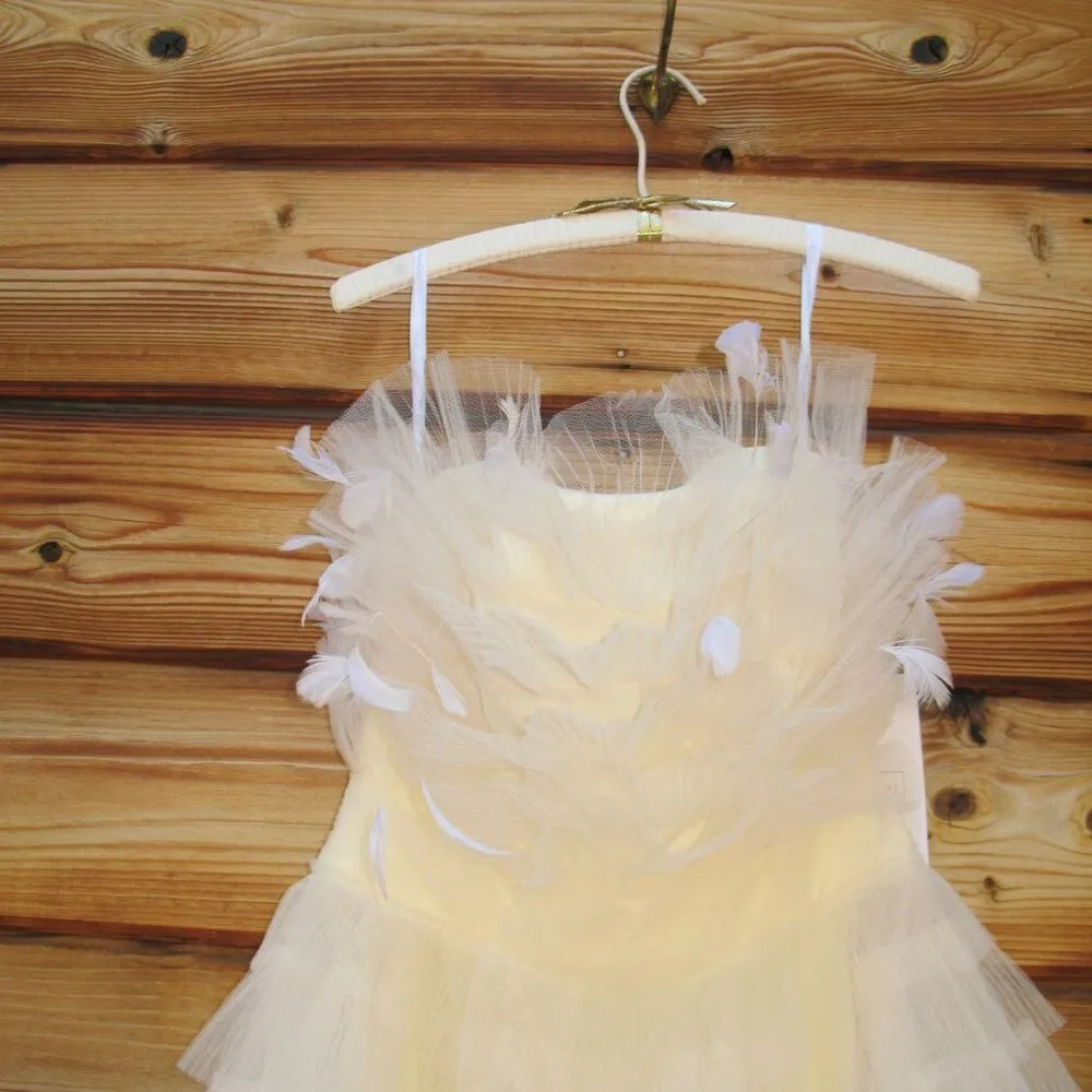 Mac Duggal 20259 MAC DUGGAL  Beige Feathered Strapless Tulle Fit and Flare Dress - Image 12