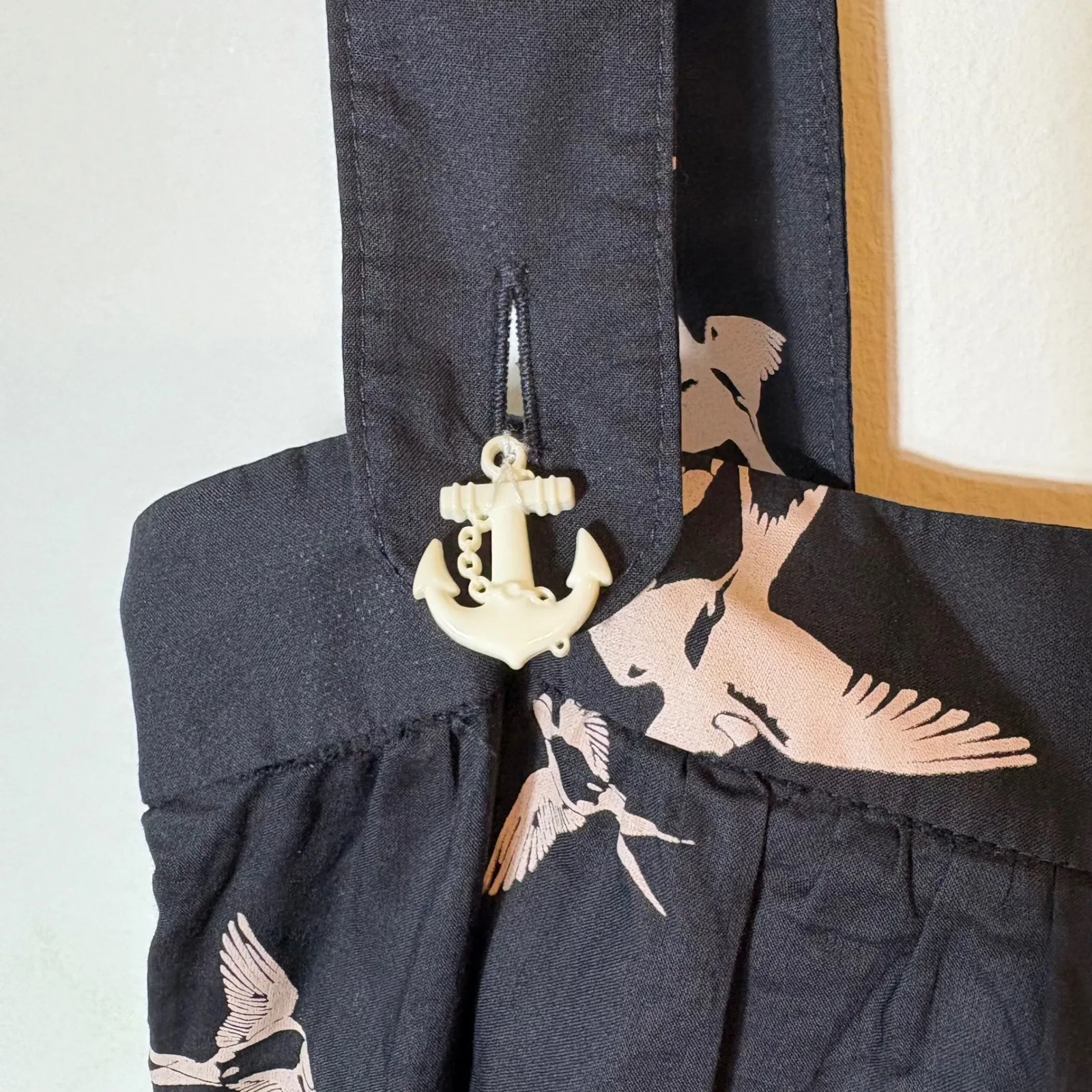 Zimmermann Dress Black Voile Cotton Bird Print Anchor Strap Ruffle Hem‎ - Image 3