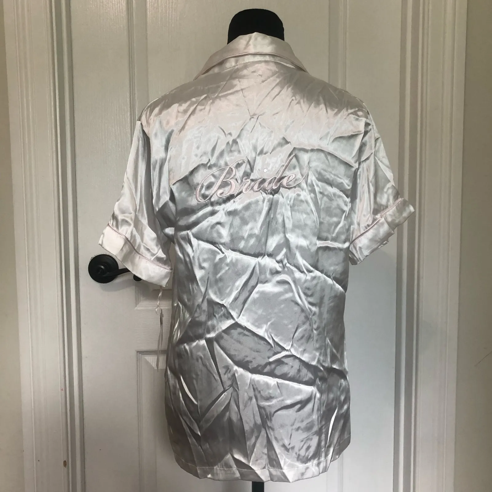 Linea‎ Donatella Women's Pajama Top Only Satin Short Sleeve White Size Small NWT - Image 3