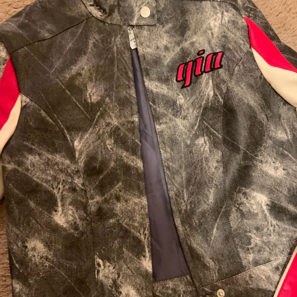 I AM GIA Devyn Moto Leather Jacket NWOT GREY RED STRIPED fall sold out casual - Image 8