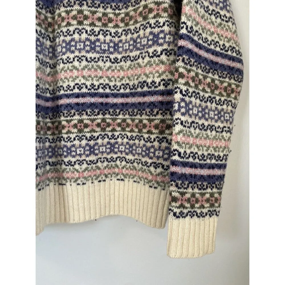 Newton Trading Co 100% Wool Shetland M North Isle Sweater Pink Blue EUC Warm Top Size M - Image 8
