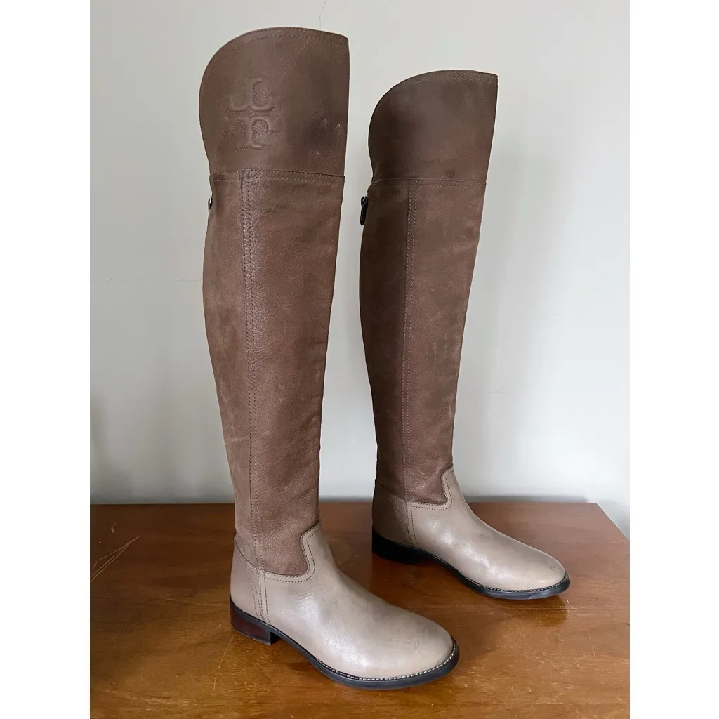 Tory Burch • Simone Over-the-Knee Boots leather Weathered Brown taupe grey - Image 9