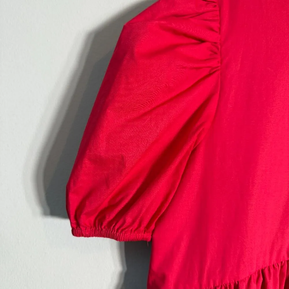 English Factory Poplin Corsage Mini Dress Women's Small Red Puff Sleeve Floral - Image 10