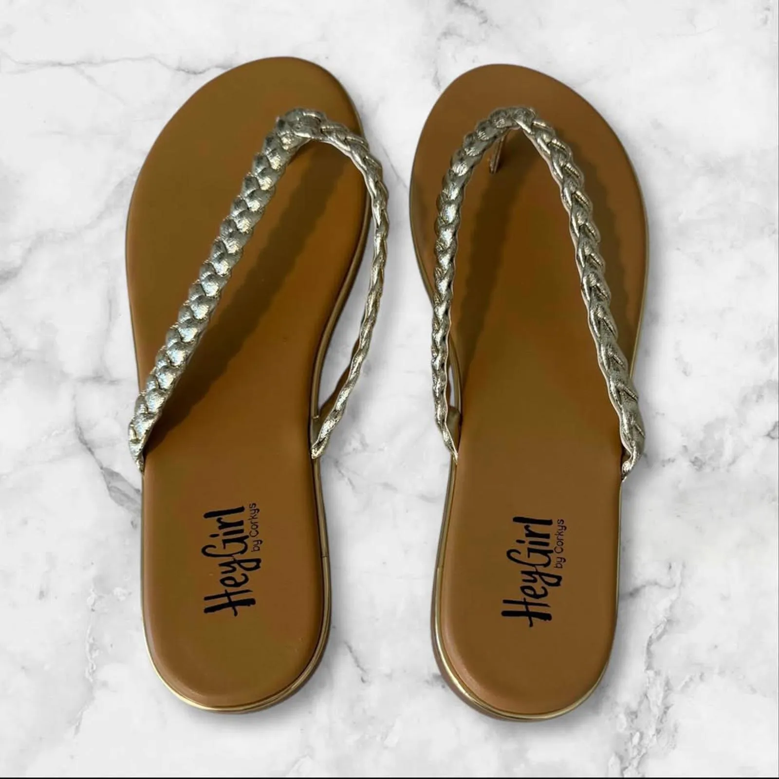 Stylish HeyGirl Braided Flip Flops by Corkys Women's Size 9 Summer - Image 6