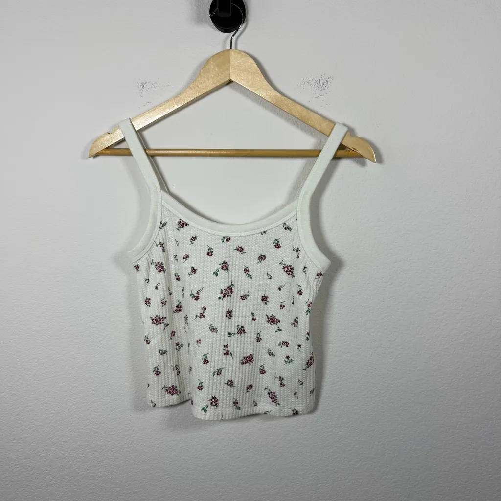 Old Navy Women’s Classic Brushed Waffle Knit Tank White Floral Size MP - Image 5