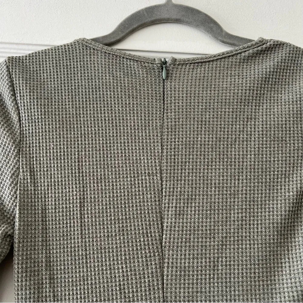 ⭐️ SHEIN khaki green Crewneck long sleeve waffle knit knee length dress xsmall - Image 6