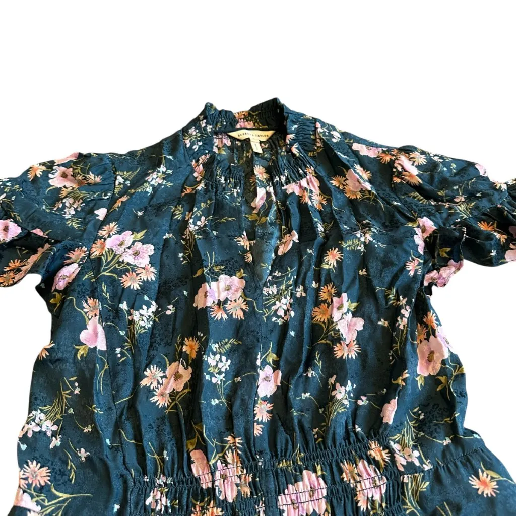 Rebecca Taylor Emilia Silk Floral Print Dress Stretch Waist Short Sleeve Size 2 - Image 3