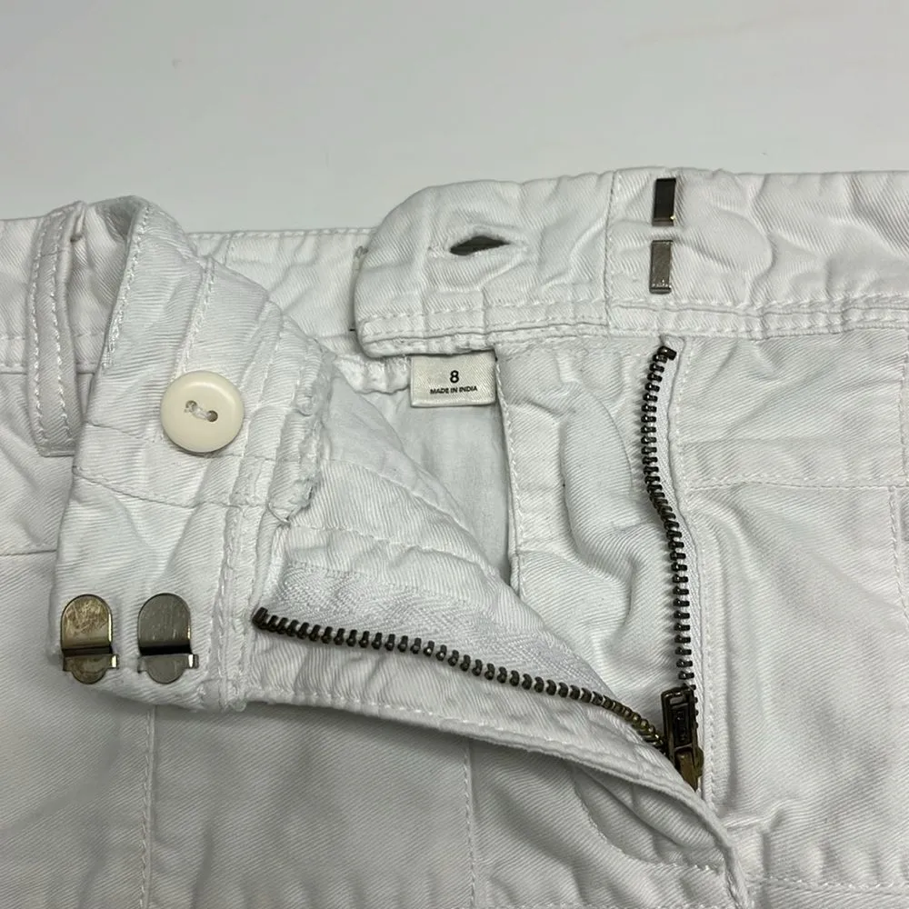 Ann Taylor LOFT White Patchwork Lined Pull Up Mini Skirt with Pockets- Size 8 - Image 9