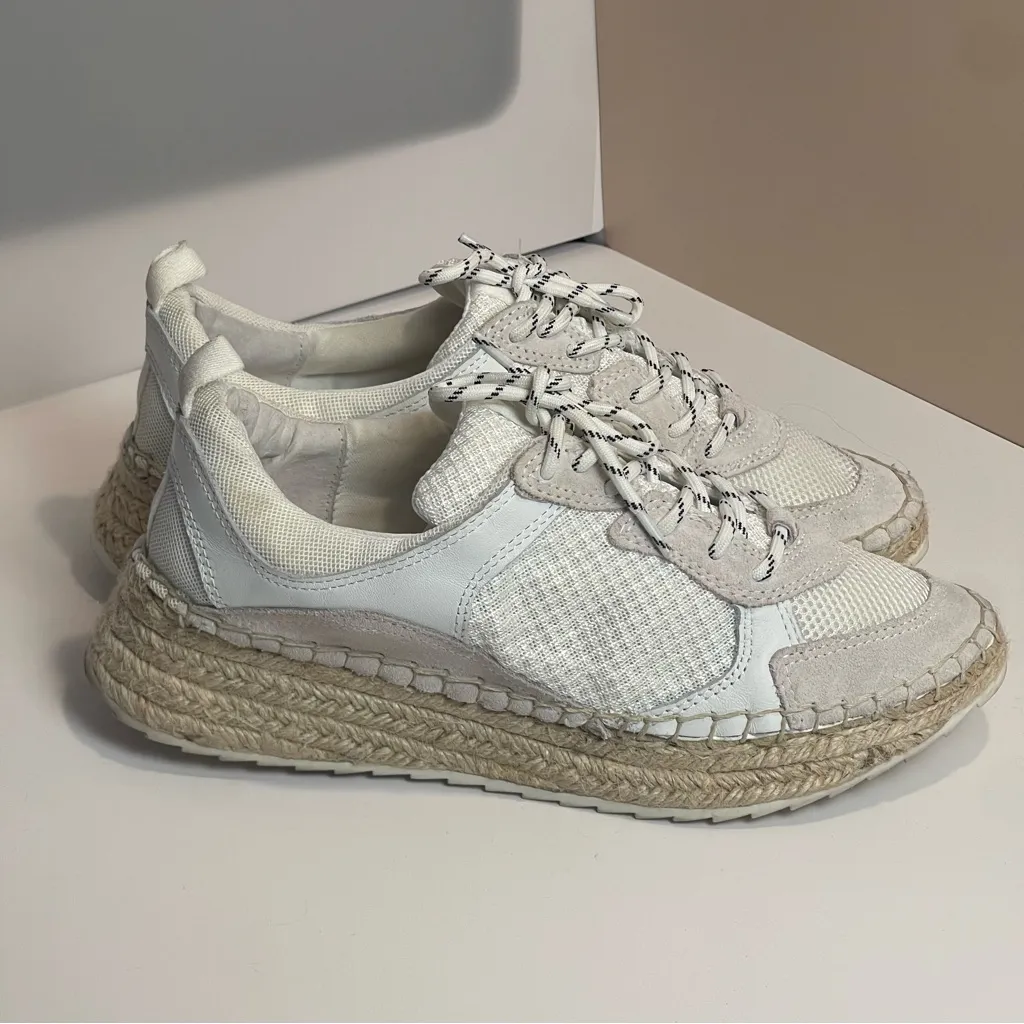 Marc Fisher Janette White Espadrille Platform Sneakers Suede Mesh Summer 7.5 - Image 5