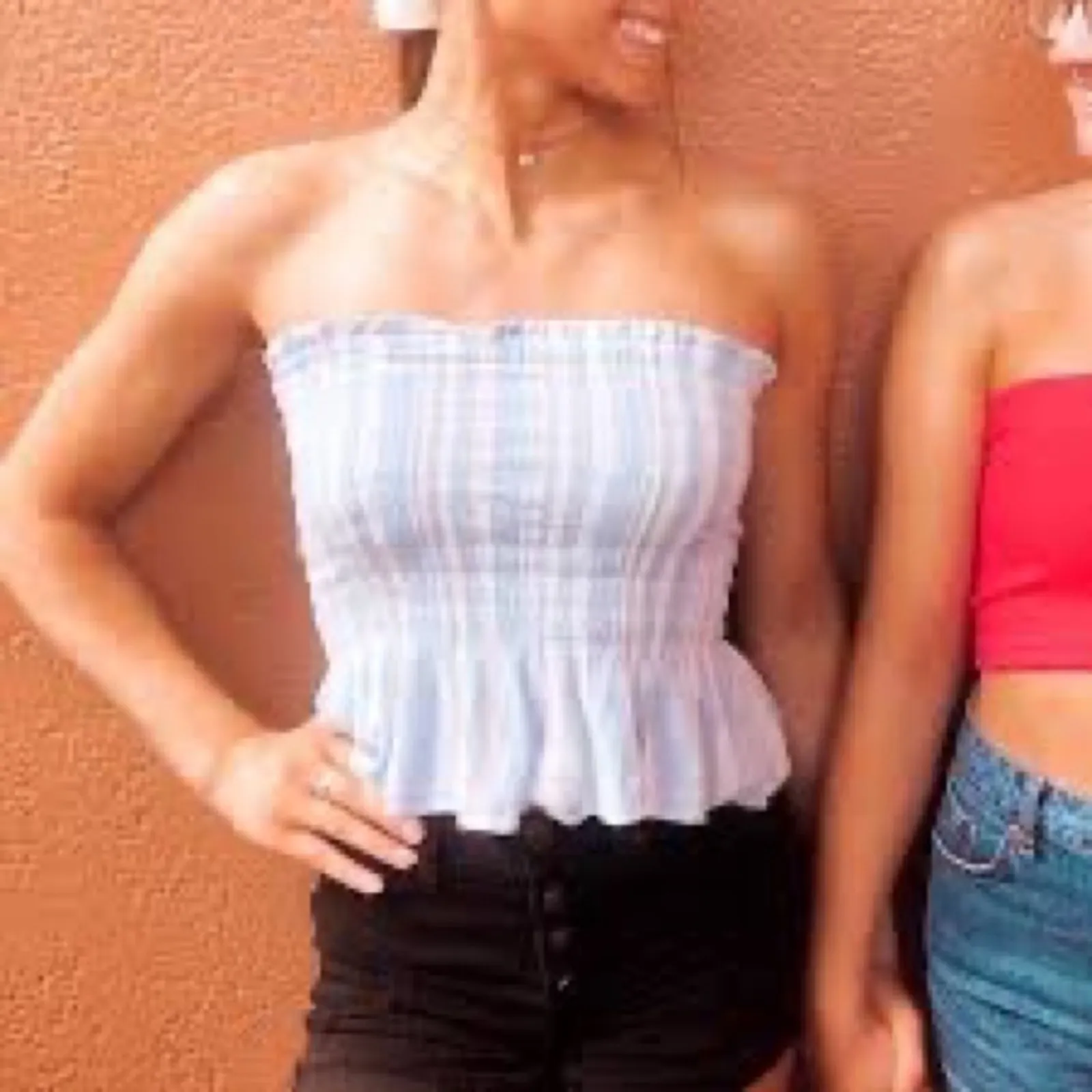 American Eagle Blue Stripe Smocked Ruffle Sleeveless Peplum Tube Top shirt M new - Image 9