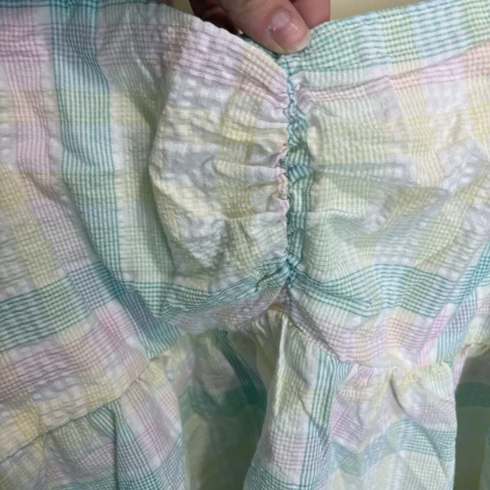 Old Navy Puff-Sleeve Smocked Seersucker Babydoll Swing Top XXL Pastel Plaid NWT - Image 4