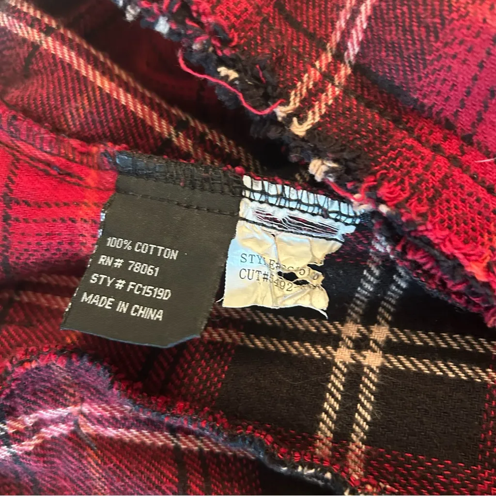 Women Royal Bones Flannel Red/Black Plaid Moto Biker Daang Goodman Vest size XL - Image 6