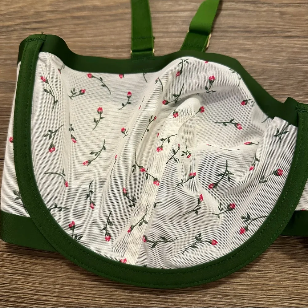 CUUP Floral Bra with Green Accents Limited Edition Sold Out Watercolor Floral Size undefined - Image 2