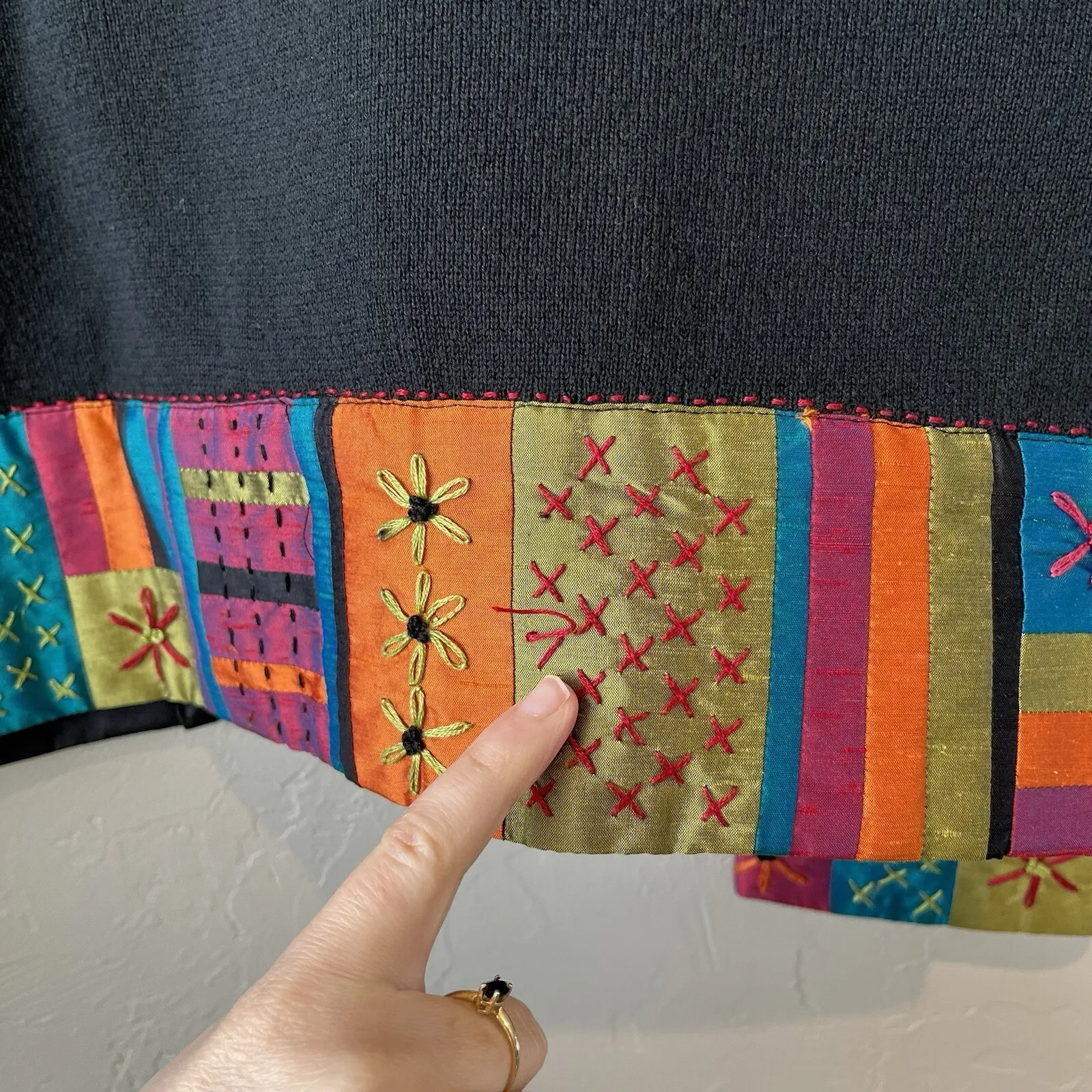 icelandic design sweater Cardigan Y2K Patchwork Cotton Silk Grandma L Whimsigoth Size L - Image 11