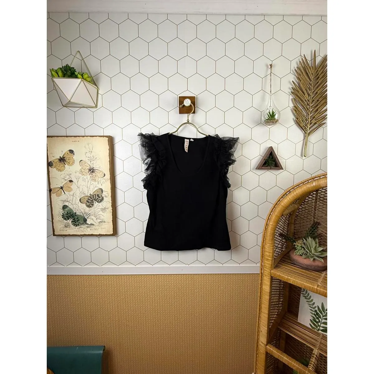 Dolan from Anthropologie Black Tulle Ruffle Sleeve Sleeveless Top - Image 2