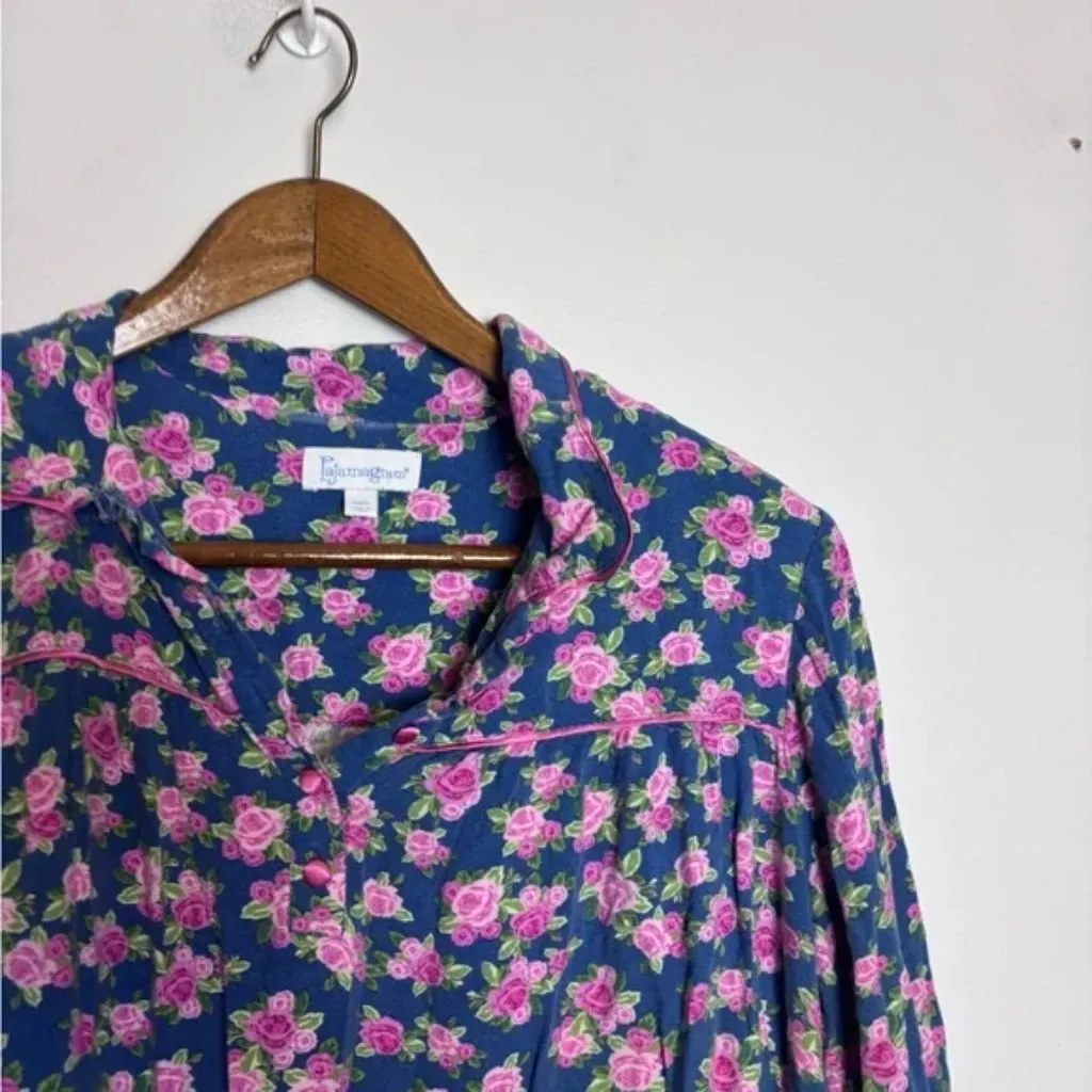 Pajamagram Blue Pink Rose Print Floral Nightgown Sleep Dress Purple Size M - Image 3