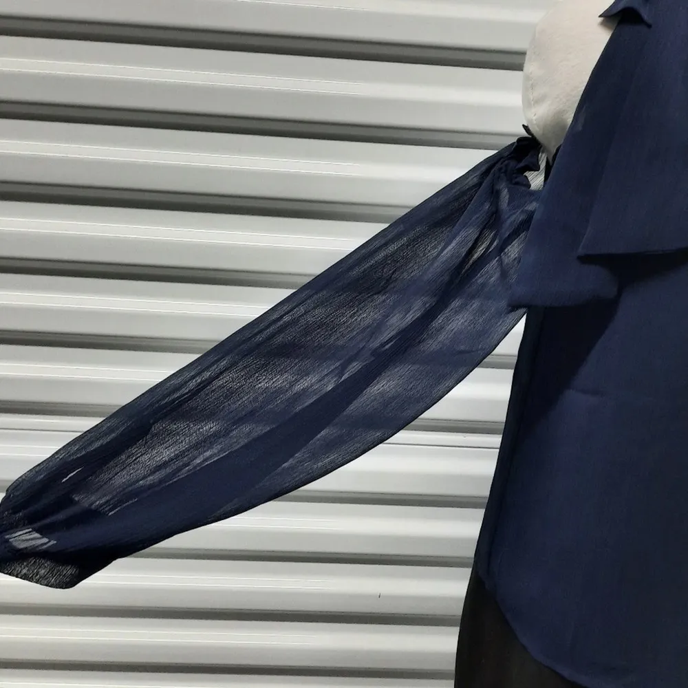 CeCe Blouse Top Womens Extra Small Blue Off Shoulder Sheer Preppy Party Sexy - Image 5