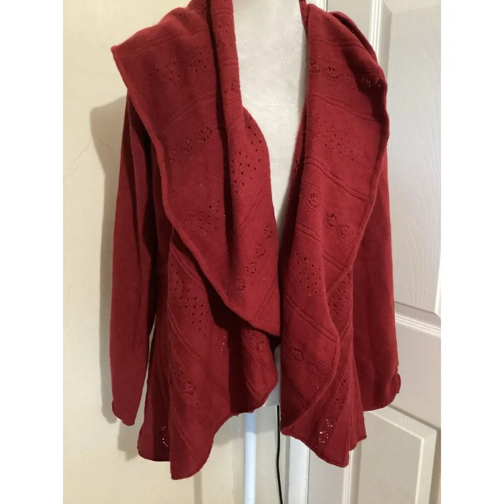 Knitted & Knotted Red Eyelet Collared Open Knit Sweater Wool Blend L Size L - Image 2