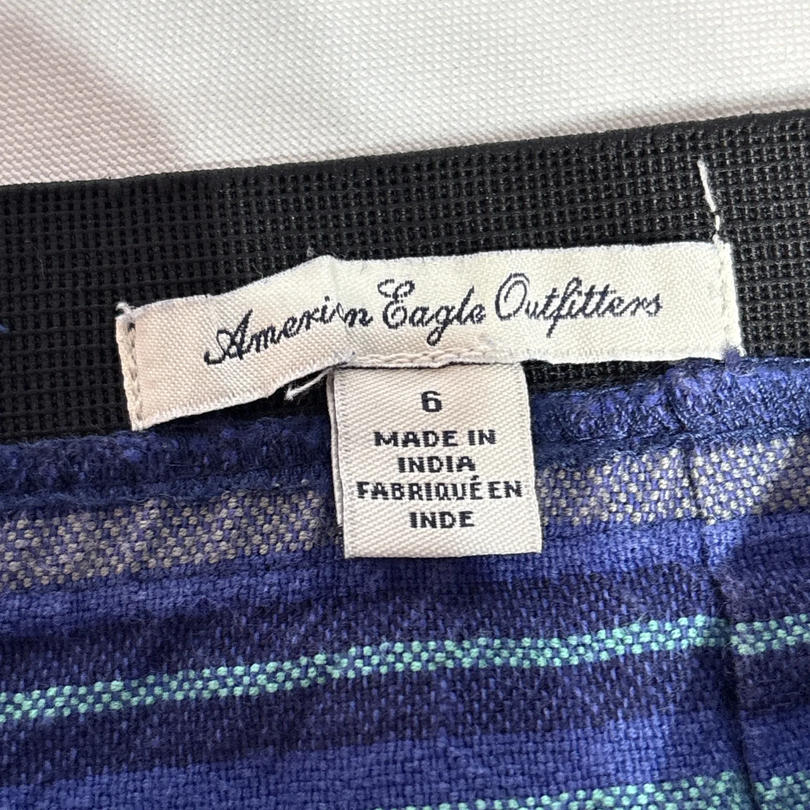 Y2K American Eagle Mini Skirt Size 6‎ Blue Tribal Stripe  Cotton Boho Festival - Image 5