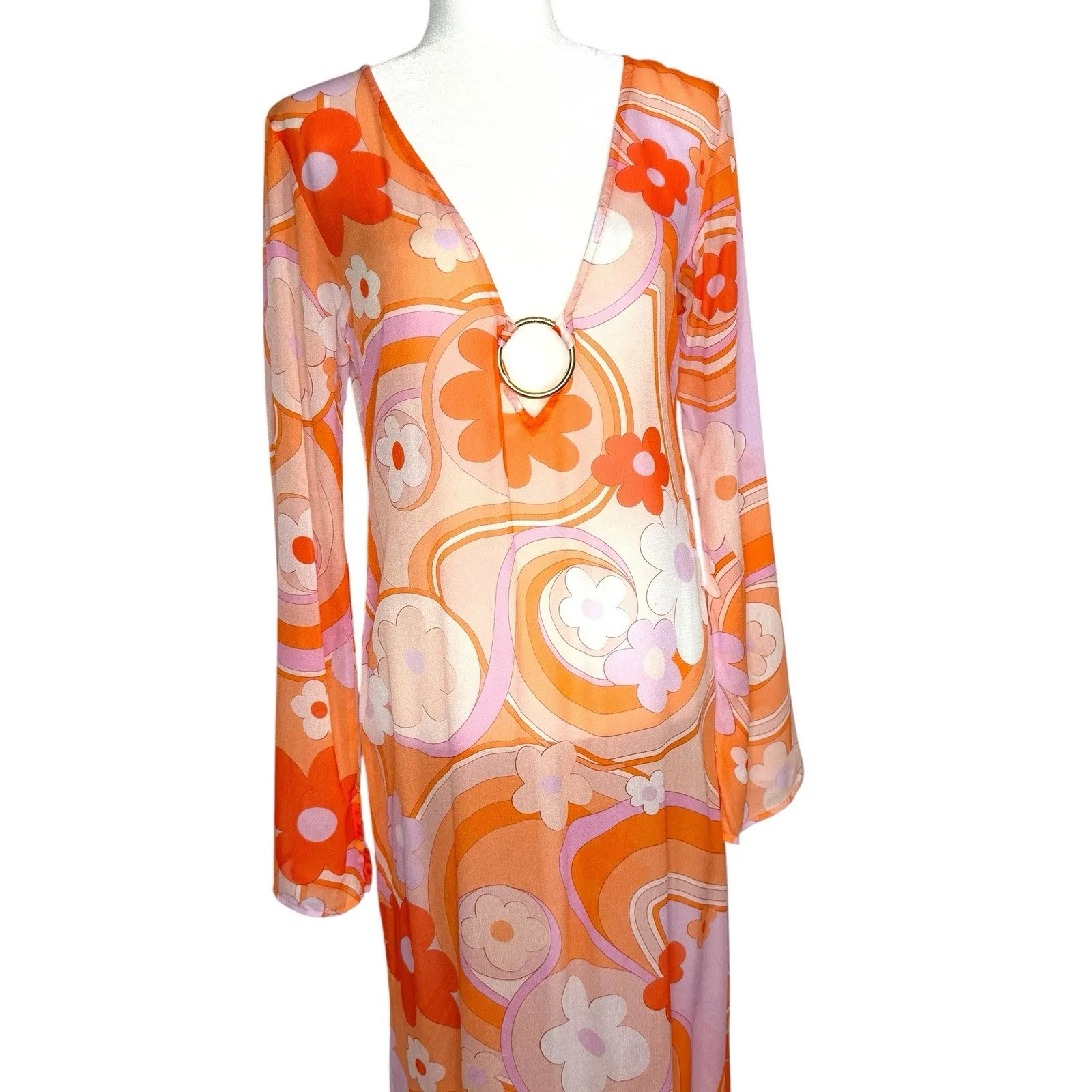NWT Revolve CIN‎ CIN Totem Maxi Dress Coverup in Bloom Small Retro Semi Sheer - Image 4