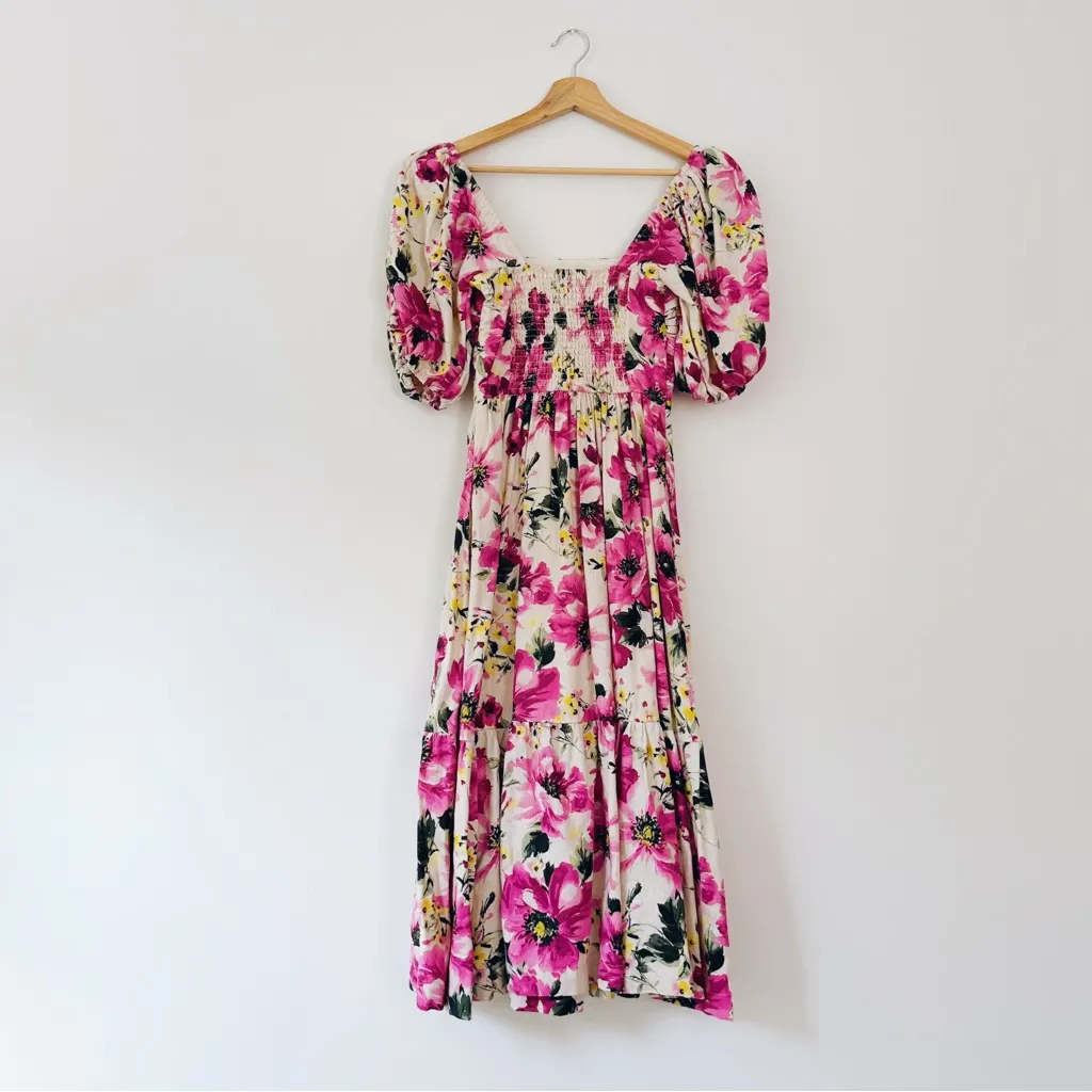 Abercrombie & Fitch Emerson Poplin Puff Sleeve Midi Dress in Pink Floral Print - Image 8
