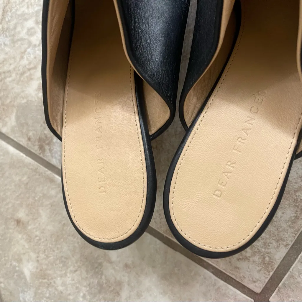 DEAR FRANCES Black‎ Leather Round Toe Kitten Heel Mules 42 USA 12 WORE ONCE Black - Image 5