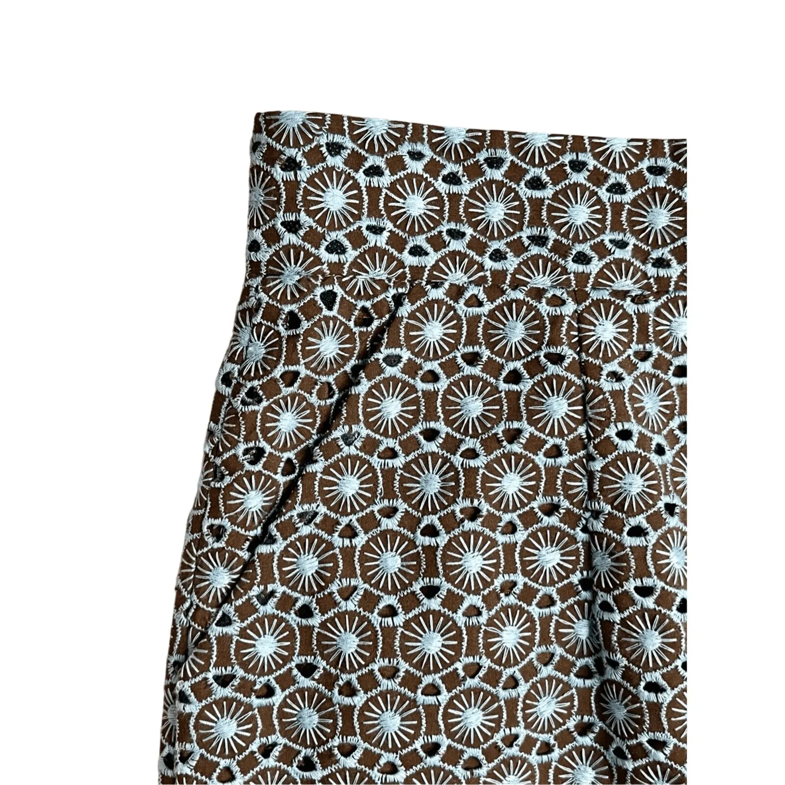 Antonio Melani Brown Blue Eyelet Scallop Hem Straight Pencil Skirt sz‎ 6 - Image 2