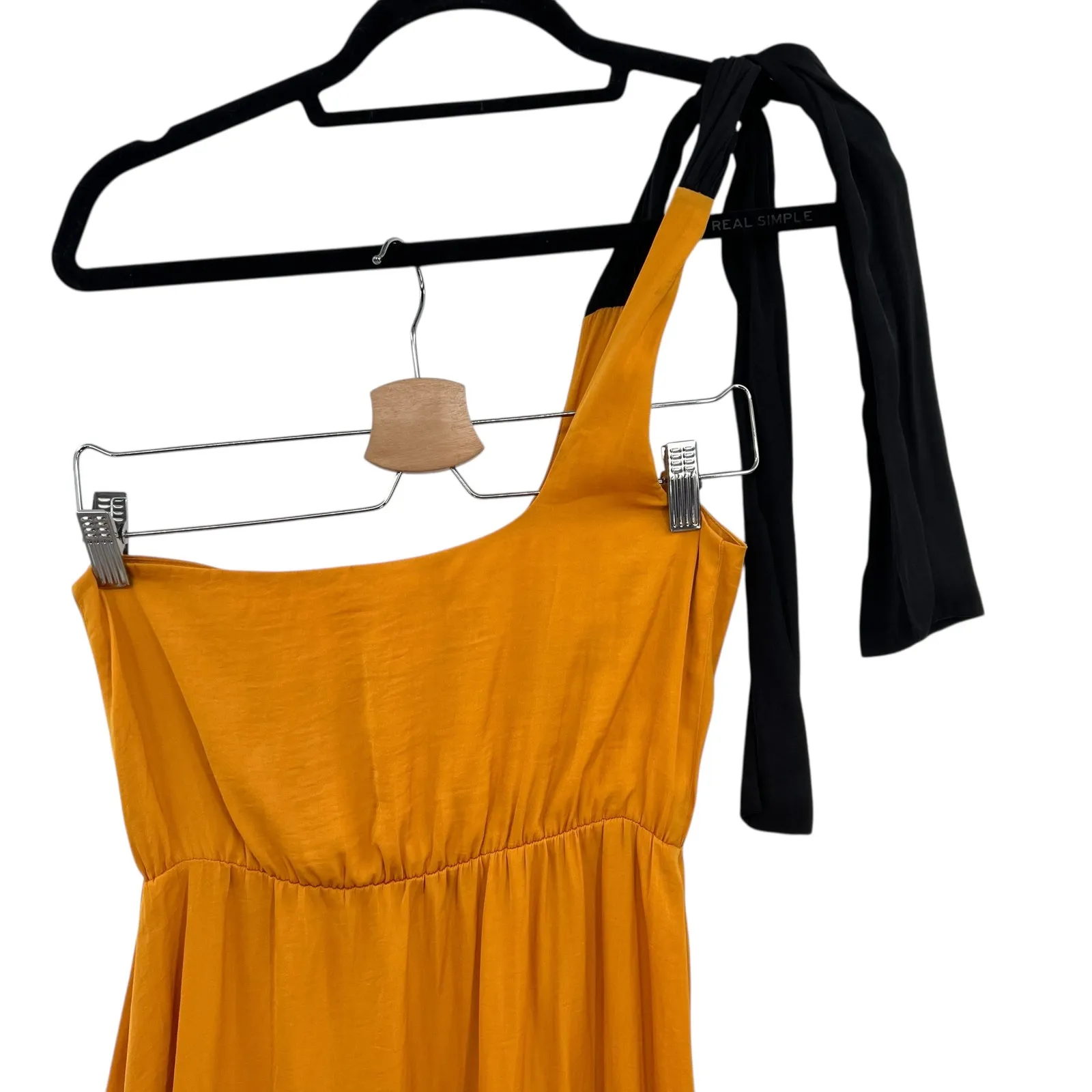 Maje Rasti One-Shoulder Dress Long High-Lo Satin Yellow Size 1 US Small - Image 9