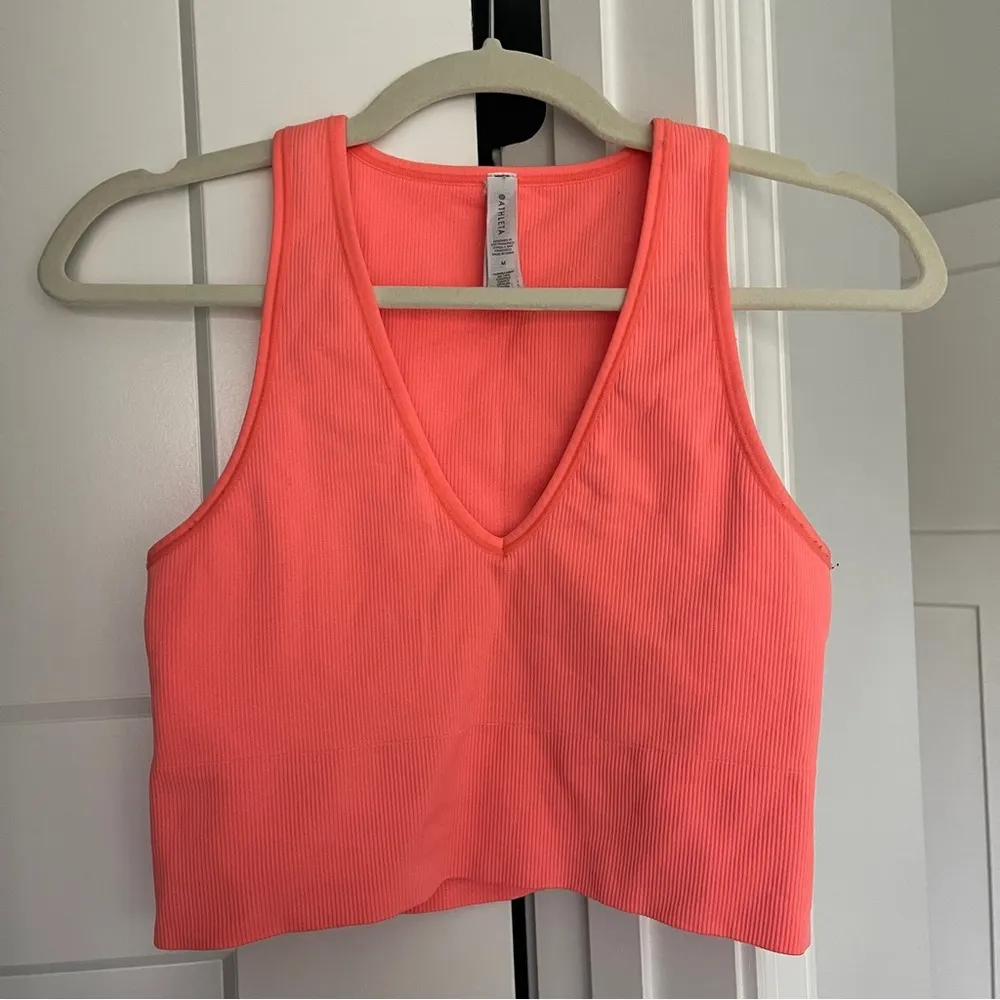 Athleta Aurora Orange Crop Rib Tank Camisole Bralette V Neck Ribbed Stretch - Image 3