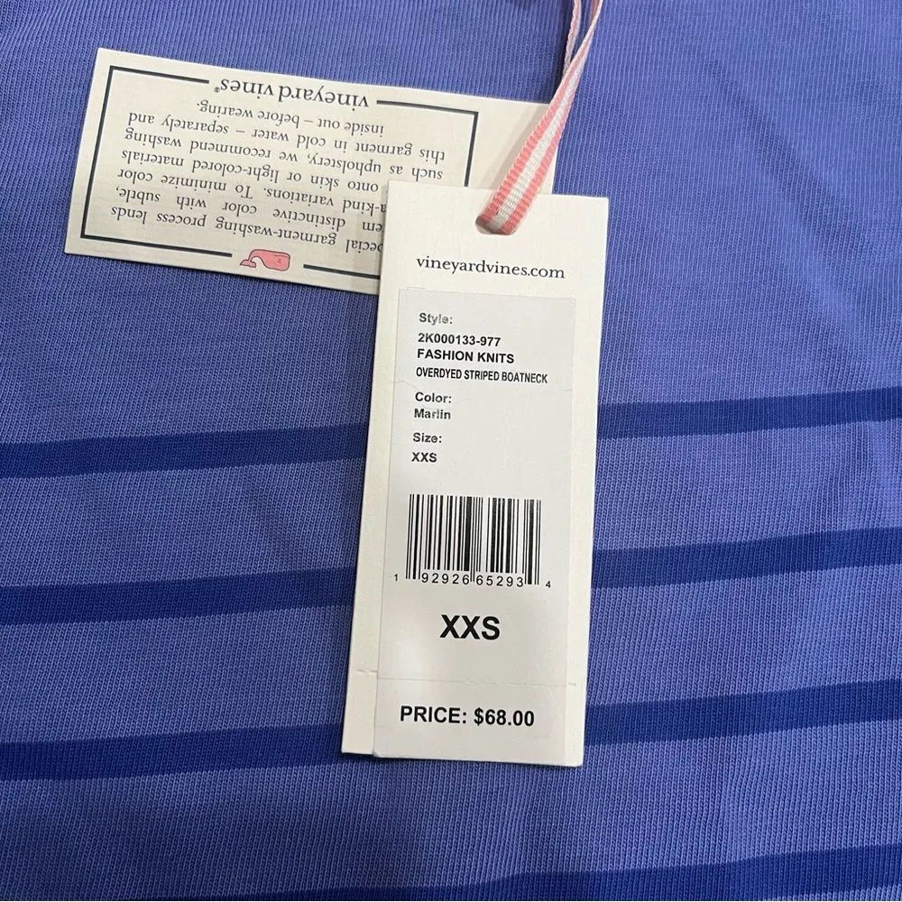 NWT Vineyard Vines Overdyed Striped Boatneck Marlin Blue Top Size XXS - Image 5