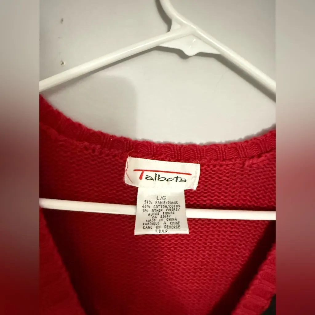 VTG Talbots Doggie Sweater Cardigan Cottage Core Patch Work Red Black Size L - Image 6
