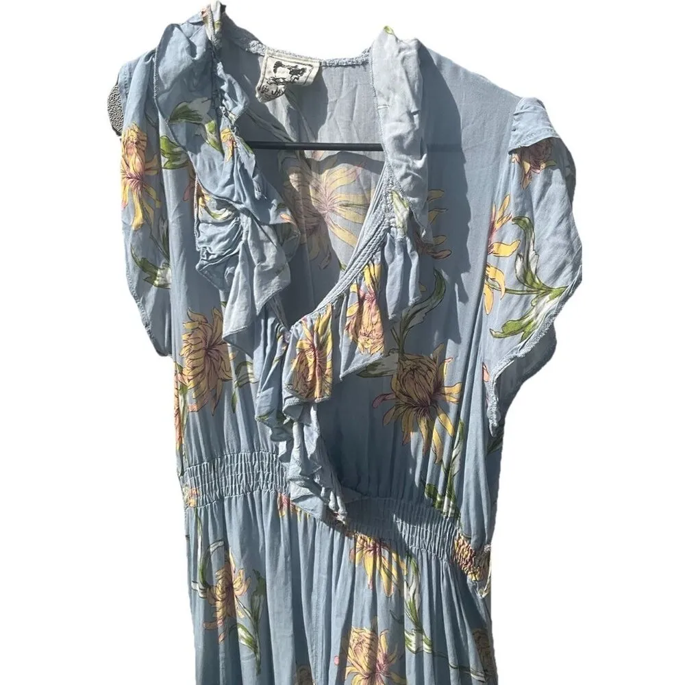 Jaase Maxi Dress Women's Medium Red Floral Button Front Smocked Waist Prairie - Image 2