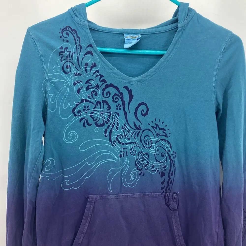 Crazy Shirt Hawaii Ombré Blue Floral Hoodie purple teal green surfing beach Size XS - Image 2