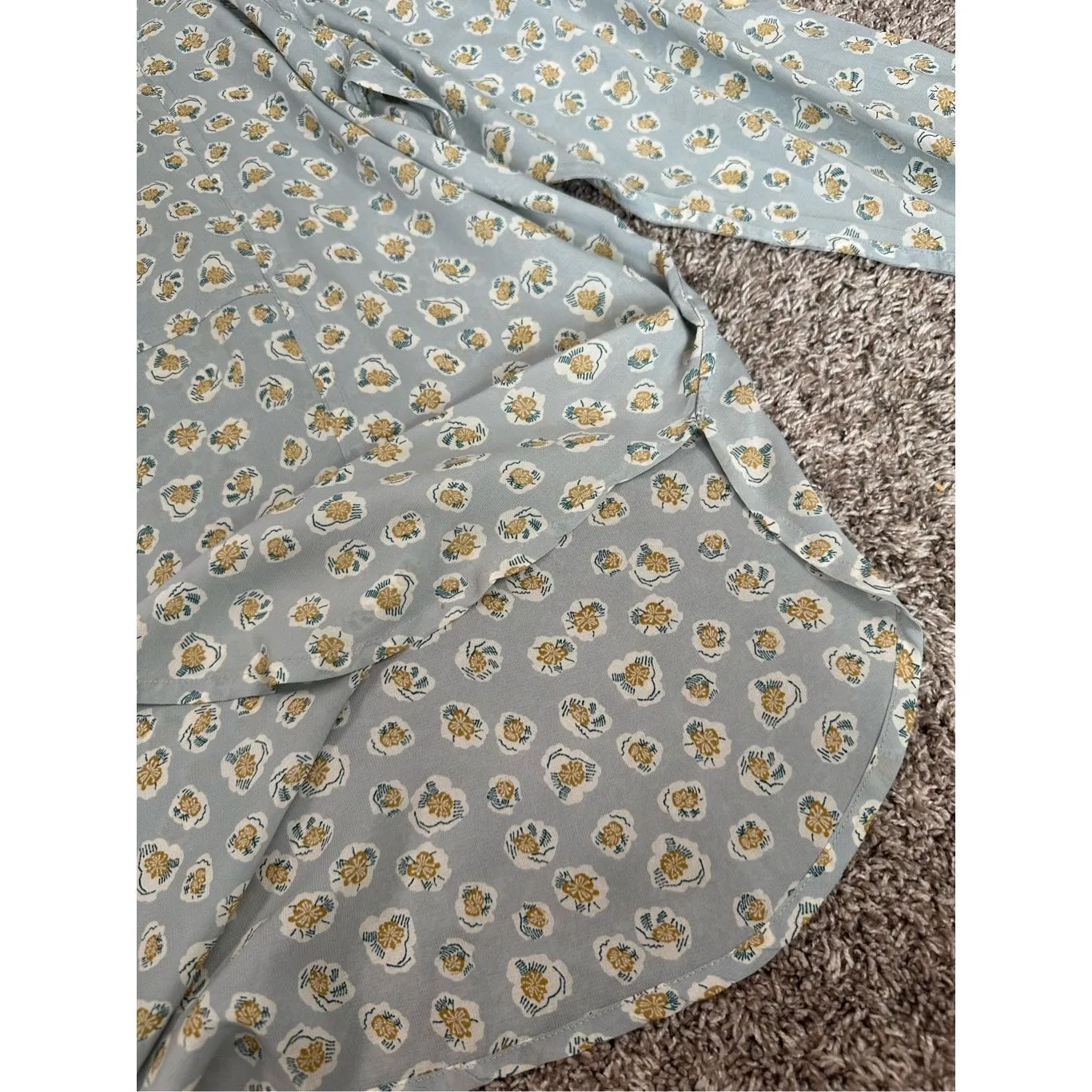 Flax Oversized Button Up Blouse Sheer Rayon Floral Pattern Tunic Blue Women’s M - Image 8