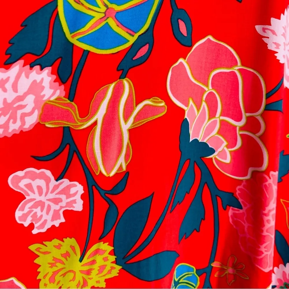 J. Crew vibrant red floral faux wrap top  mini dress. Size 2 - Image 2