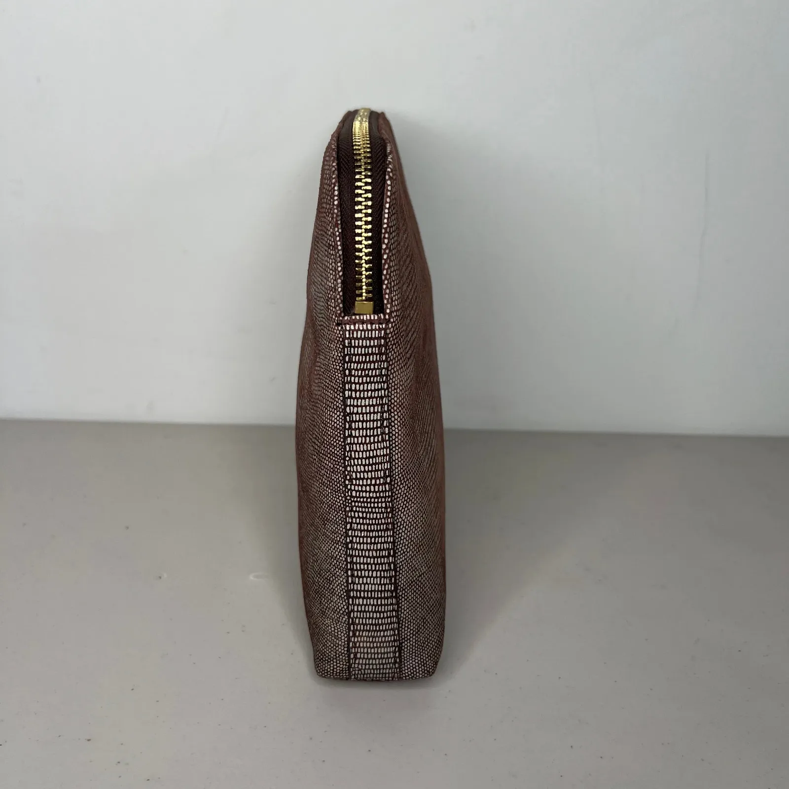 India Hicks Brown Island Gecko Leather Zip Clutch Bag - Image 6