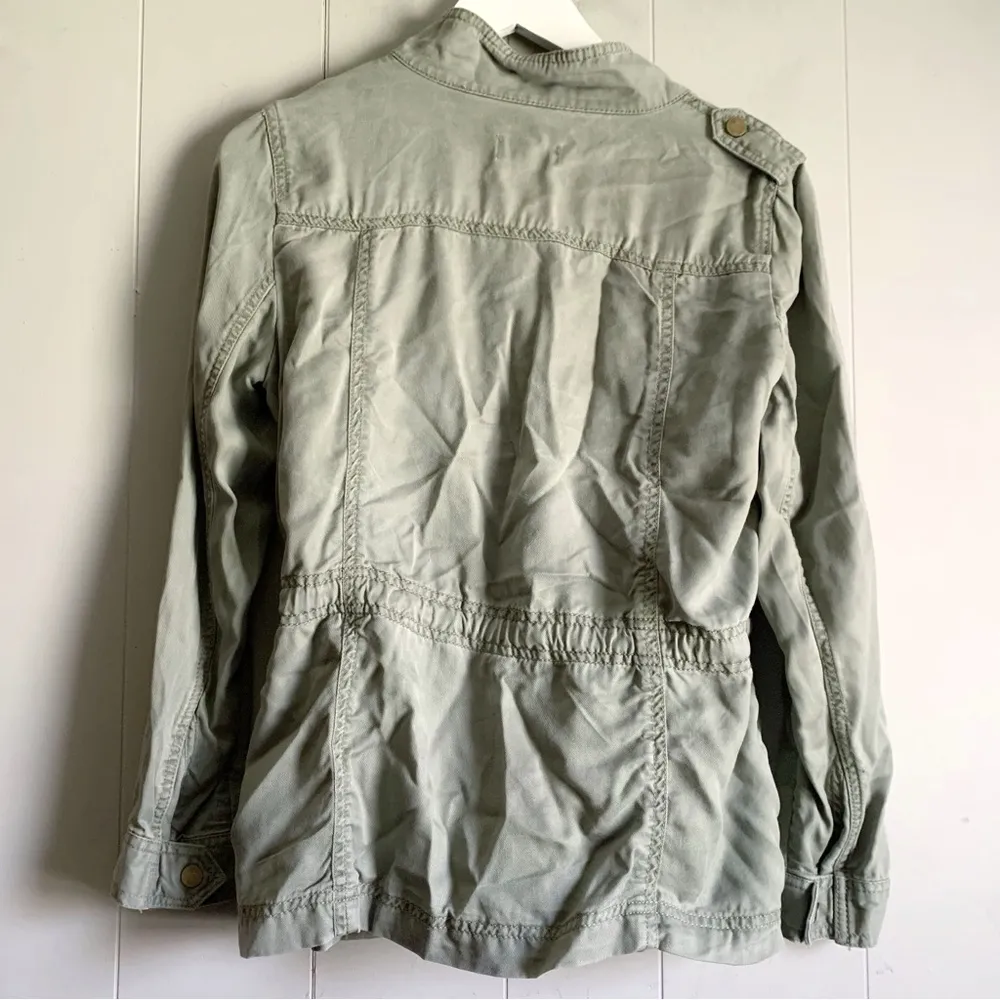 Loft  Petites Army Green Drawstring Open Shirt Jacket SP - Image 3