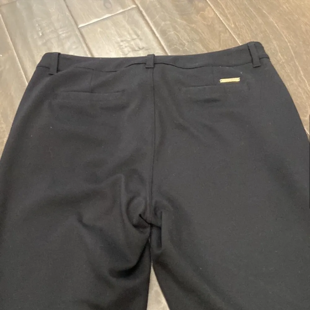 MICHAEL  Black Ponte Cropped Ankle Pants Lace Up Hem Gold Grommets 8 - Image 4