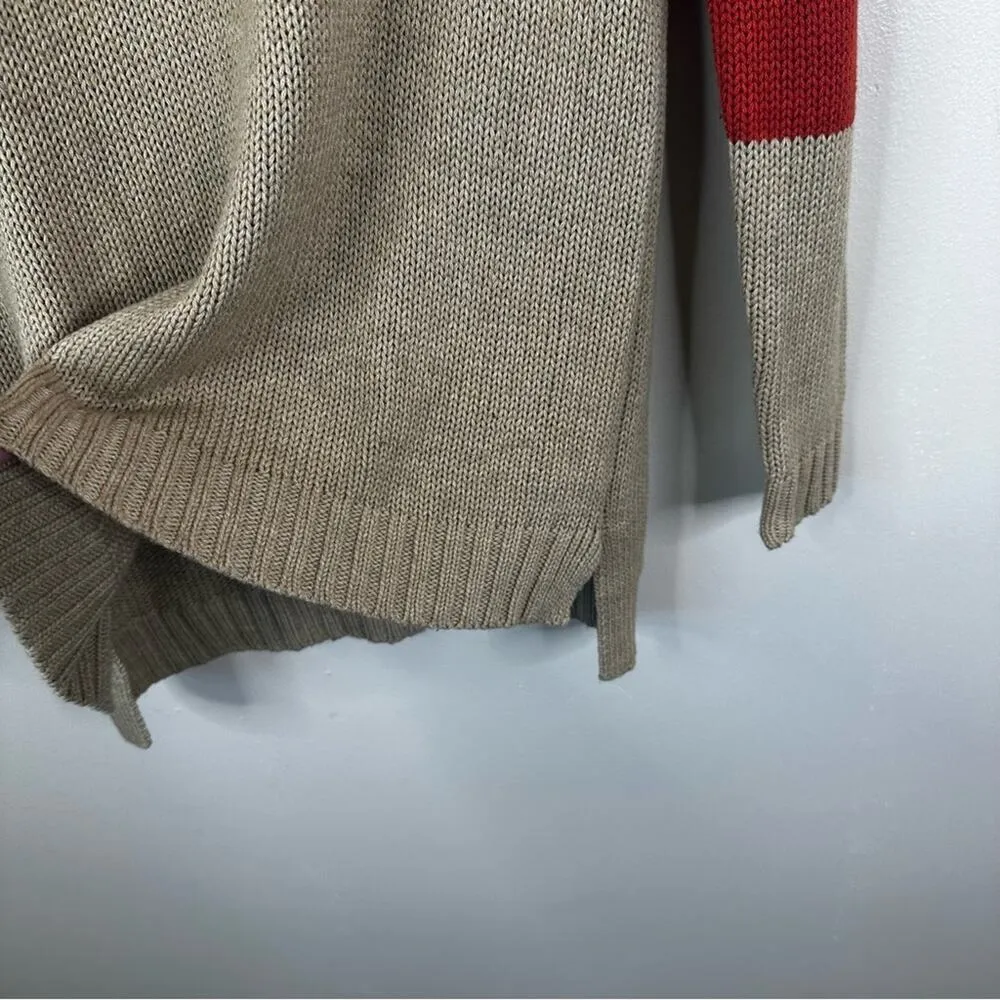 Marine Layer Mock Neck Sweater Womens Small Orange Tan Colorblock Knit Pullover - Image 8