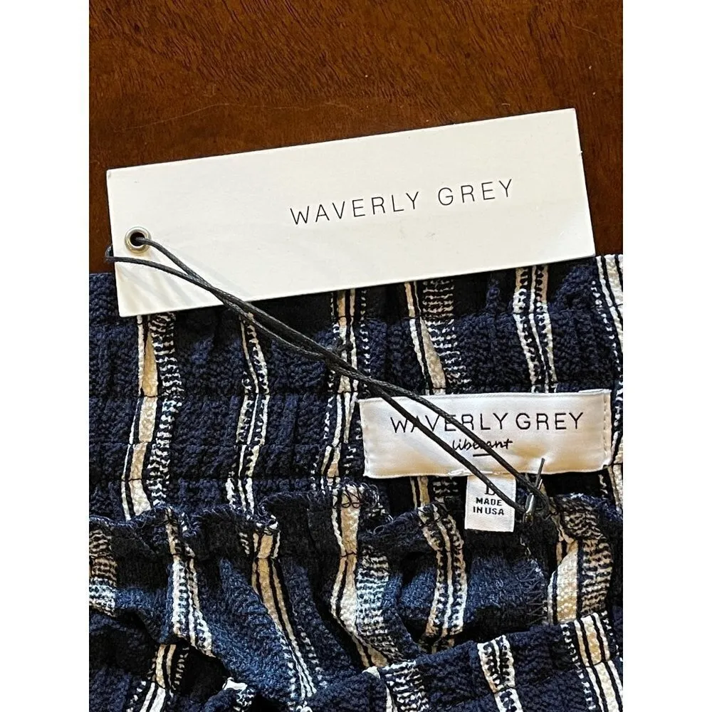 Waverly Grey Navy Blue And White Striped Elastic Waist Violet Shorts Size L Size L - Image 8