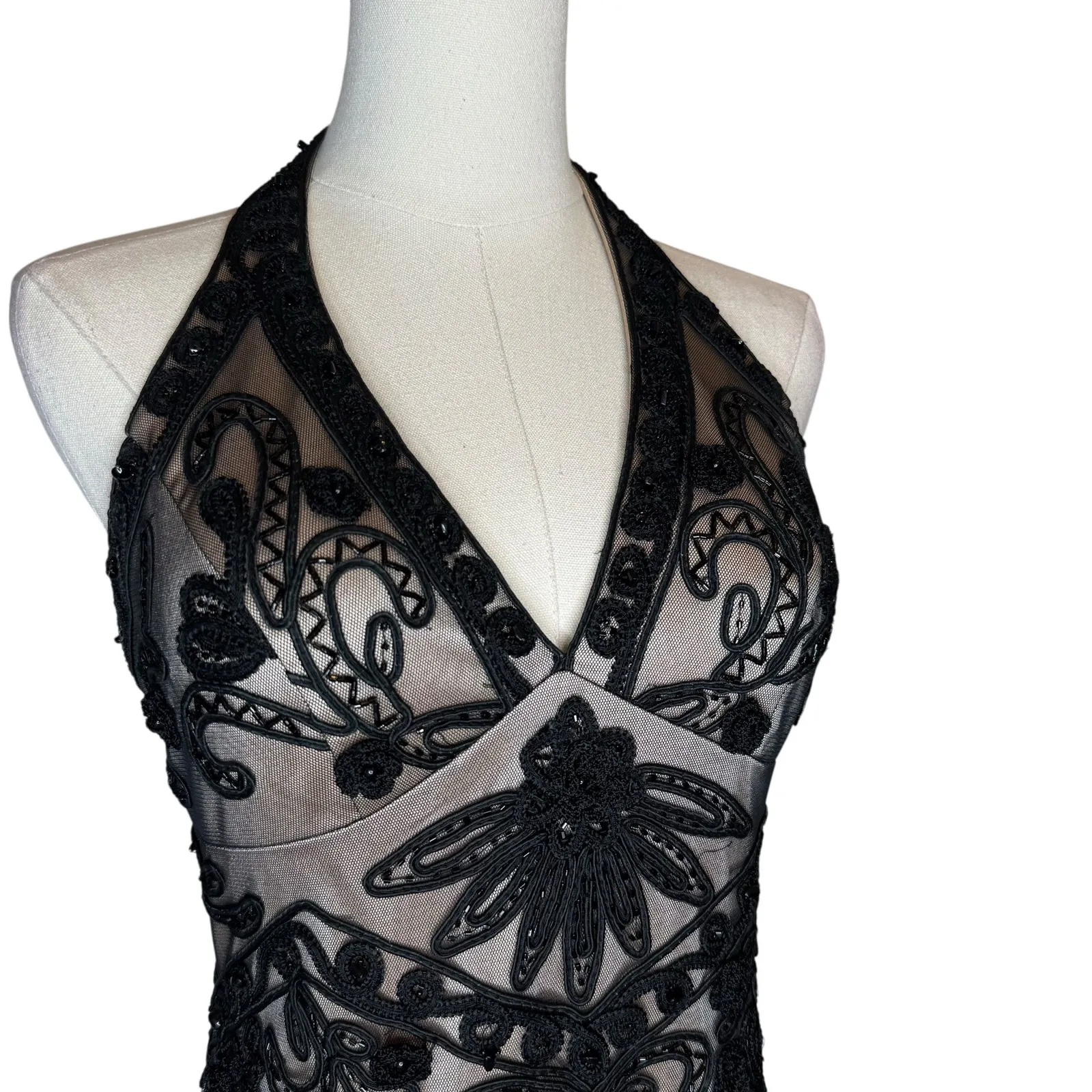 Interlude USA Beaded Halter Bubble Hem Dress Black - Image 3