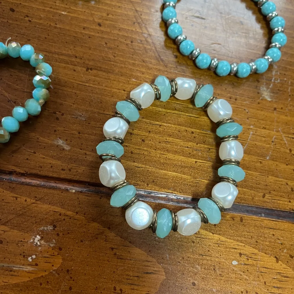 Turquoise and Gold Beaded Erimish Style Bracelet Set Blue - Image 6