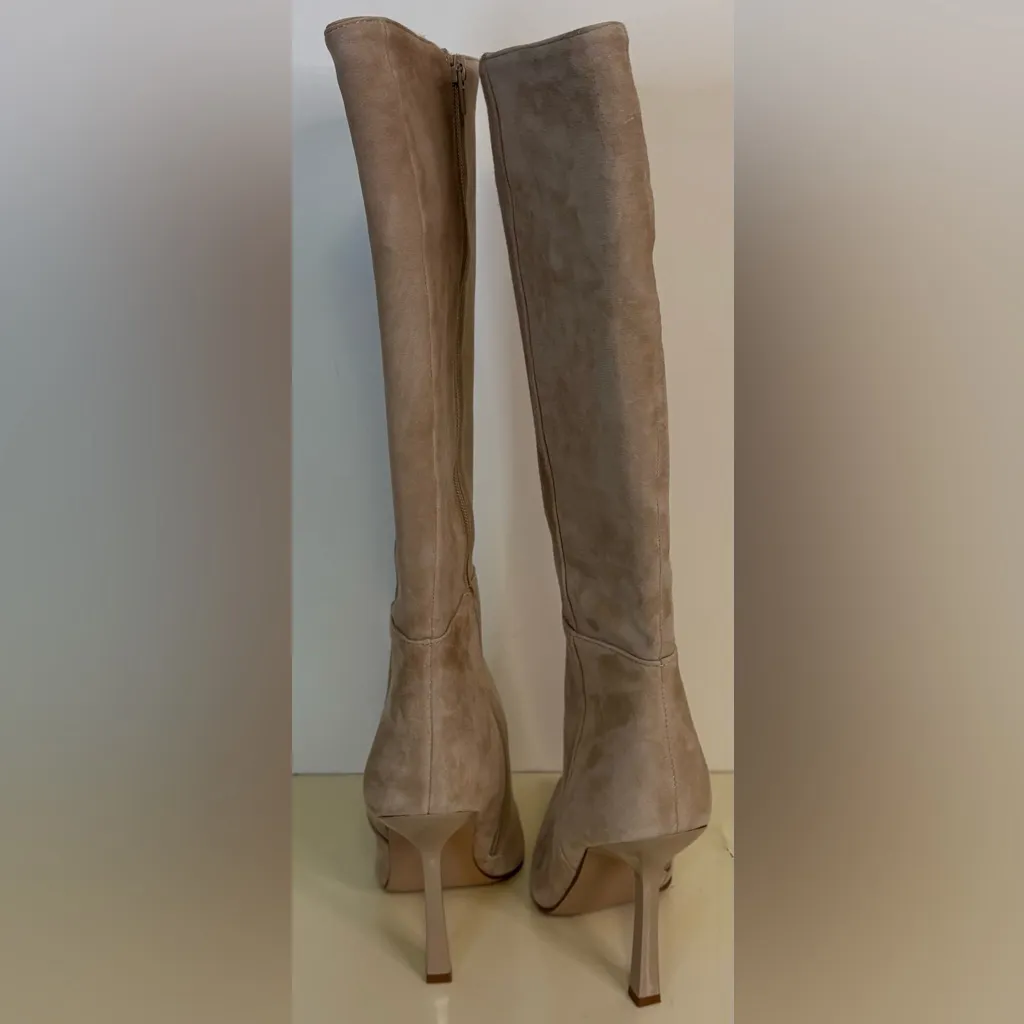 NWT Bloomingdale’s Aqua Taupe Suede Heeled Boots - Image 9
