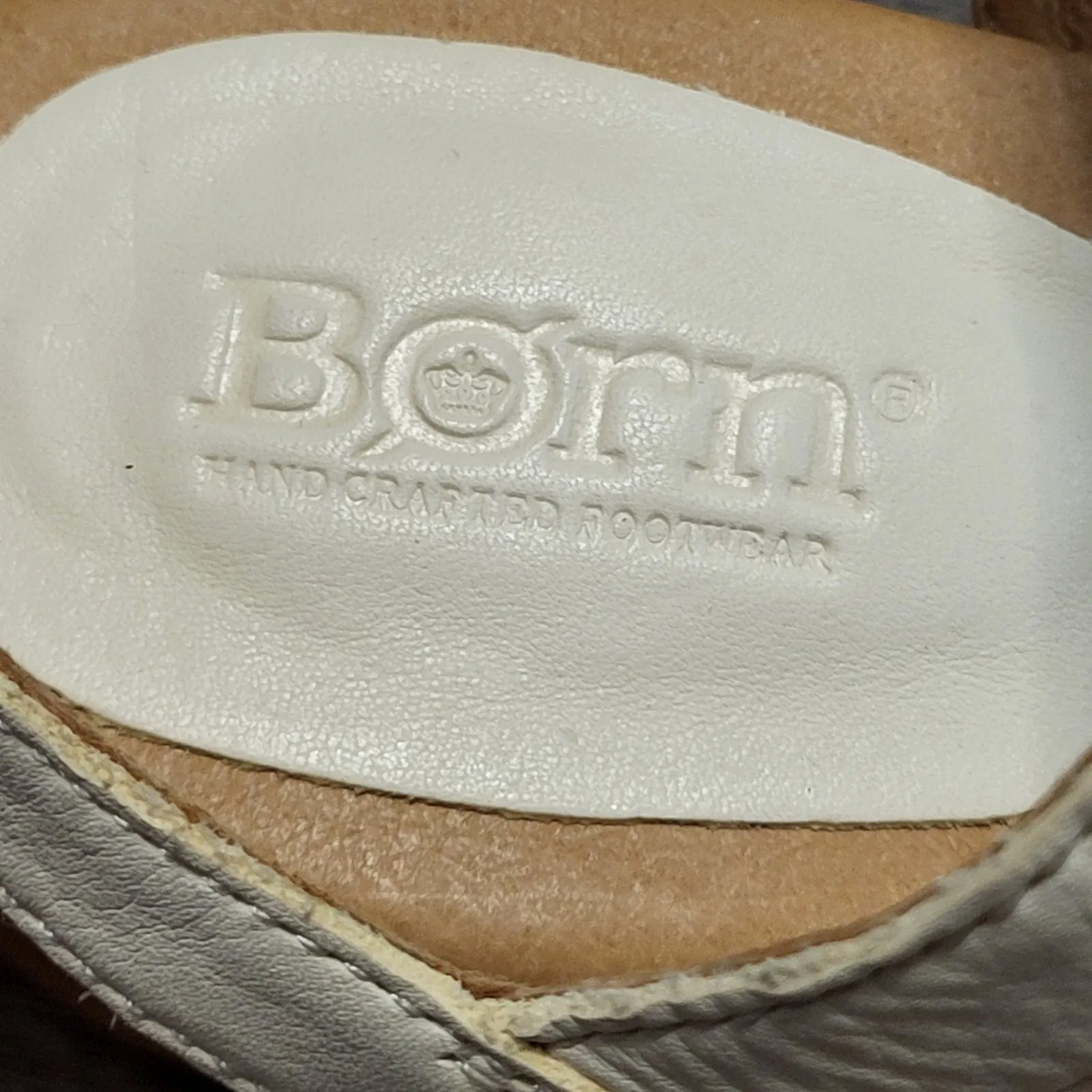 Born Cream Leather Braided Strap Block Heel Sandals Comfort Casual Women Size 11 White - Image 7