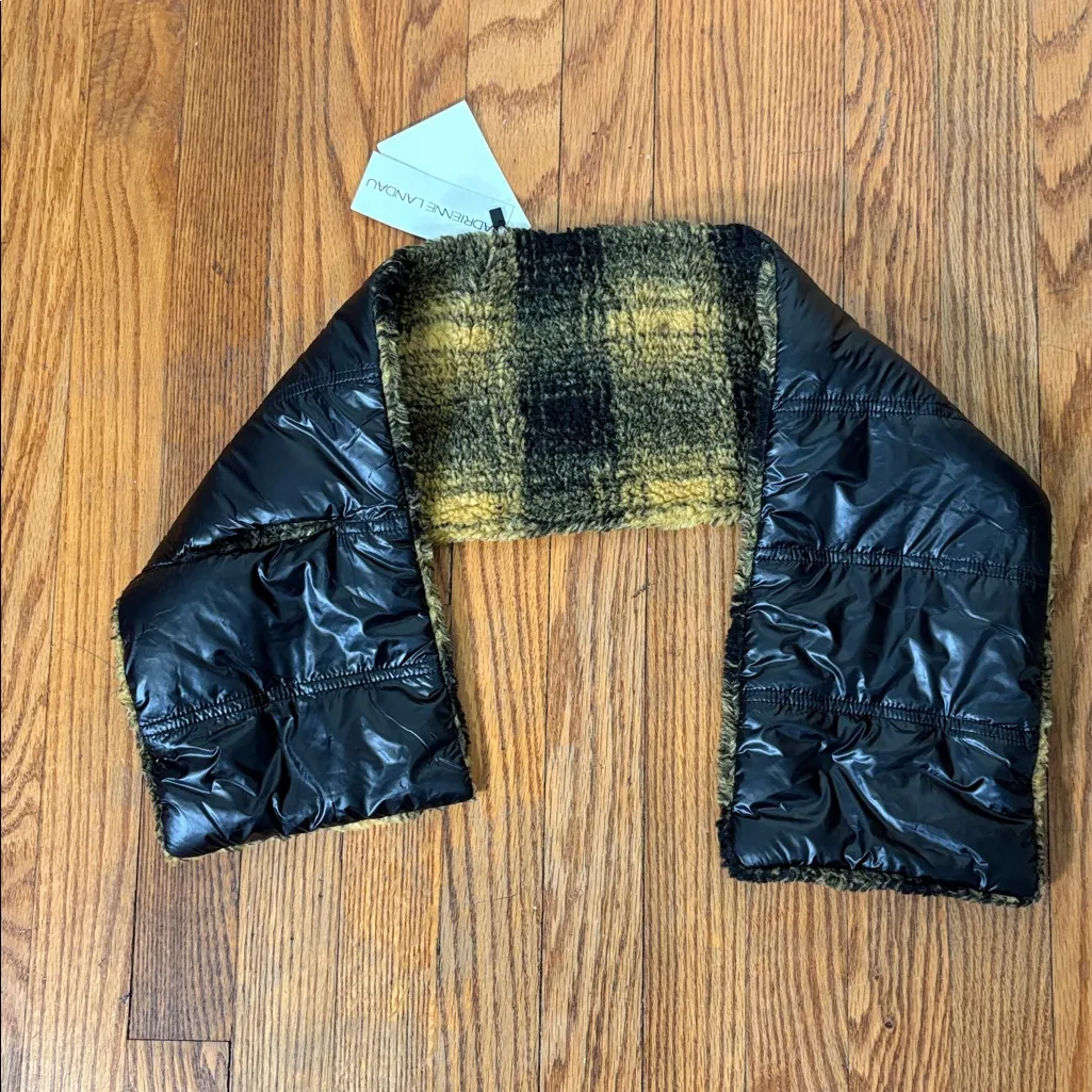 Adrienne Landau faux fur pull-thru scarf plaid checkered yellow black NWT - Image 5